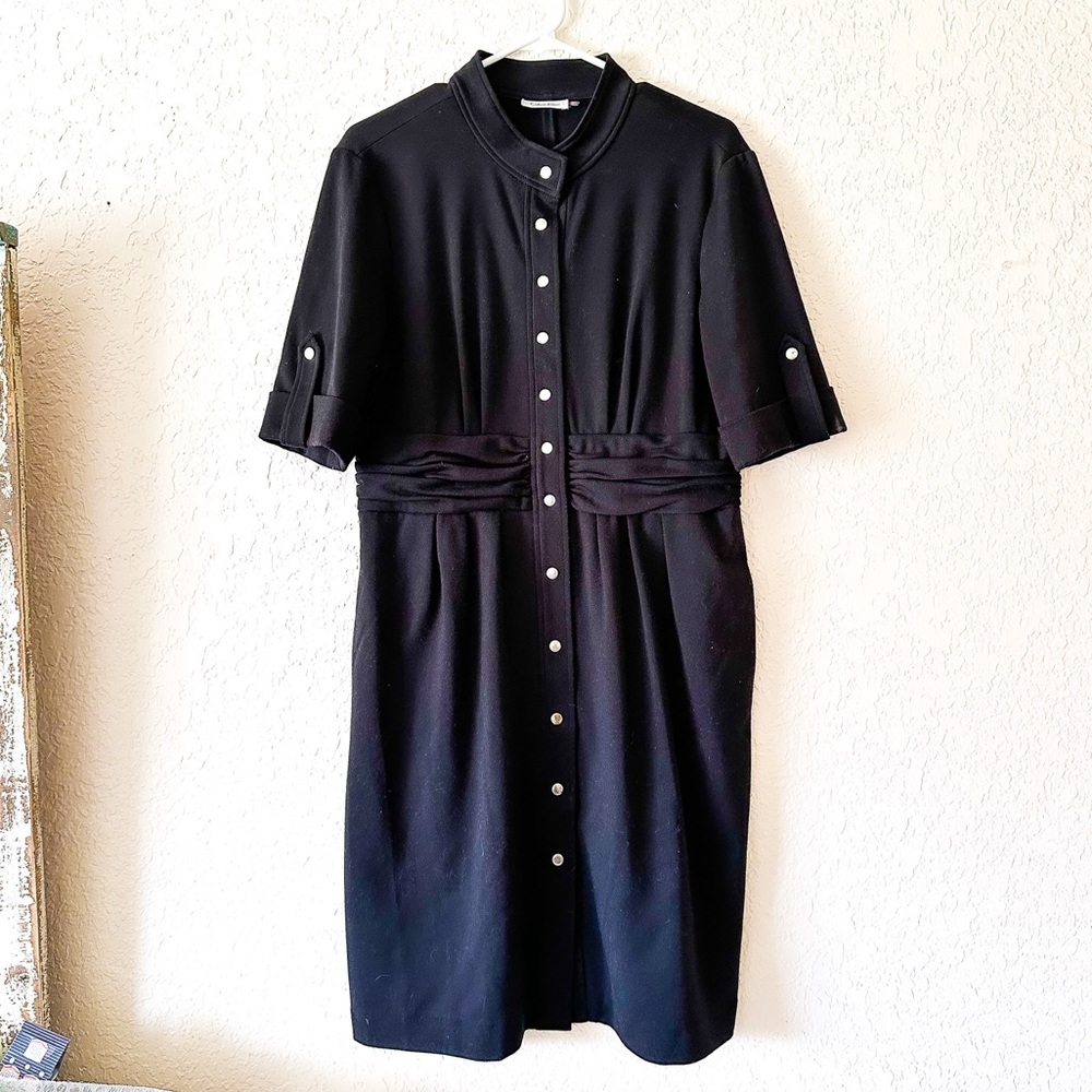 Calvin Klein Snap Button Front Black Dress with Pockets